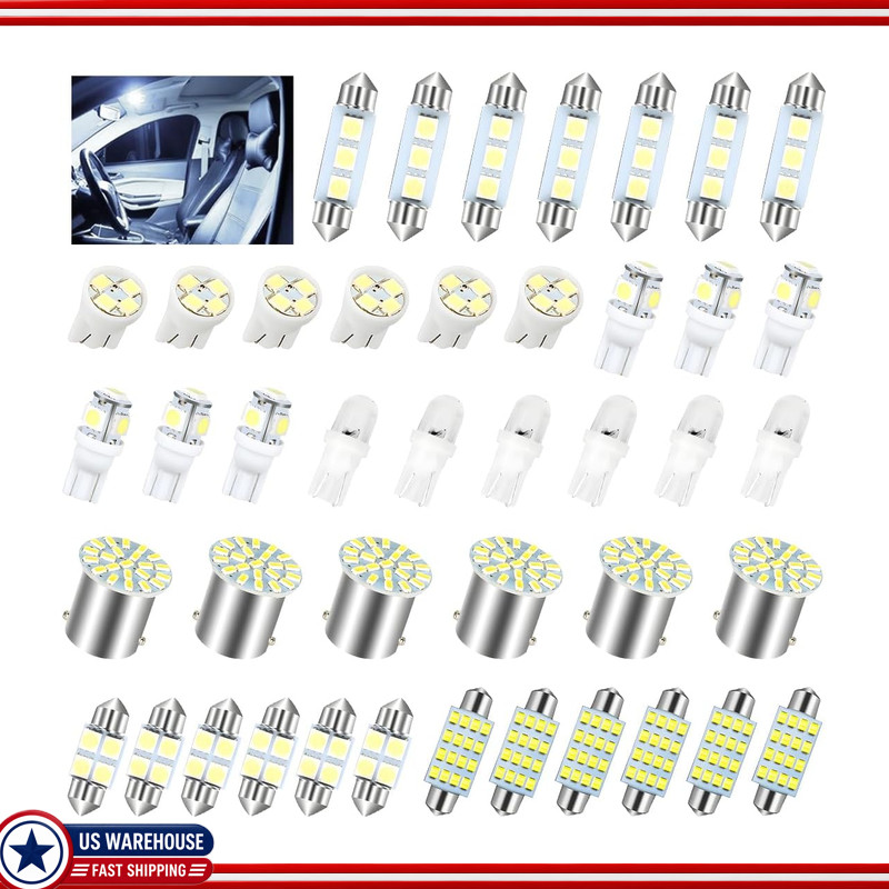 42 Pcs 6000K 12V T10 5W LED Interior Bulbs Kit, Universal Socket, White Output M 42 Pcs 6000K 12V T10 5W LED Interior Bulbs Kit, Universal Socket, White Output M