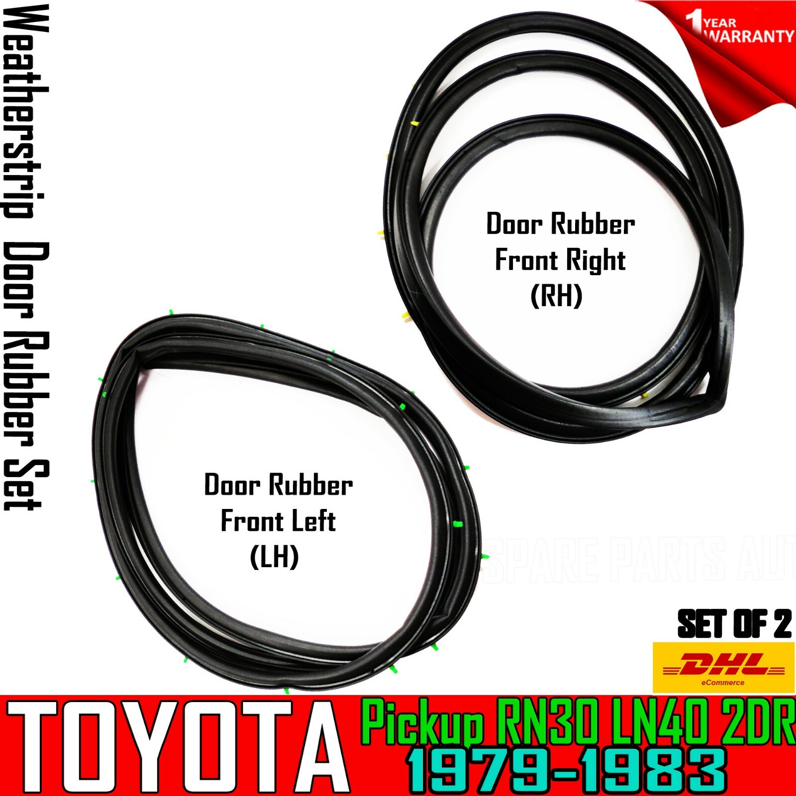 For 1979-83 Toyota Pickup Door Rubber Weatherstrip Seal, Left & Right, 2 Pieces