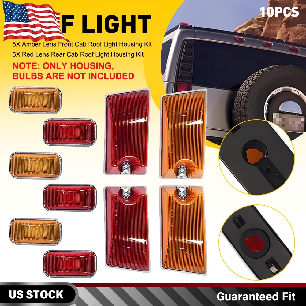 10X Amber/Red Lens Cab Marker Roof Running Lights For 2003-2009 Hummer H2 / SUT