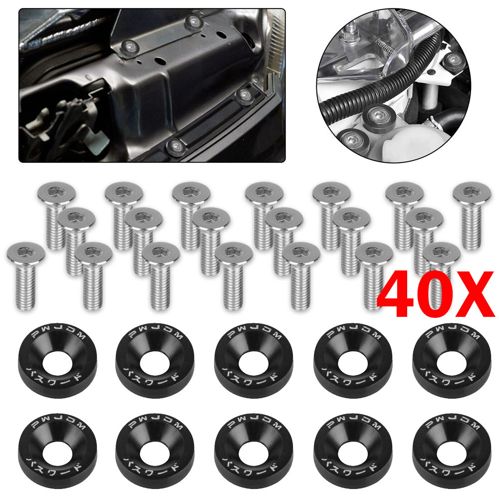 40pc JDM Billet Aluminum Fender Bumper Washer Bolt Engine Bay Dress Up Kit Black