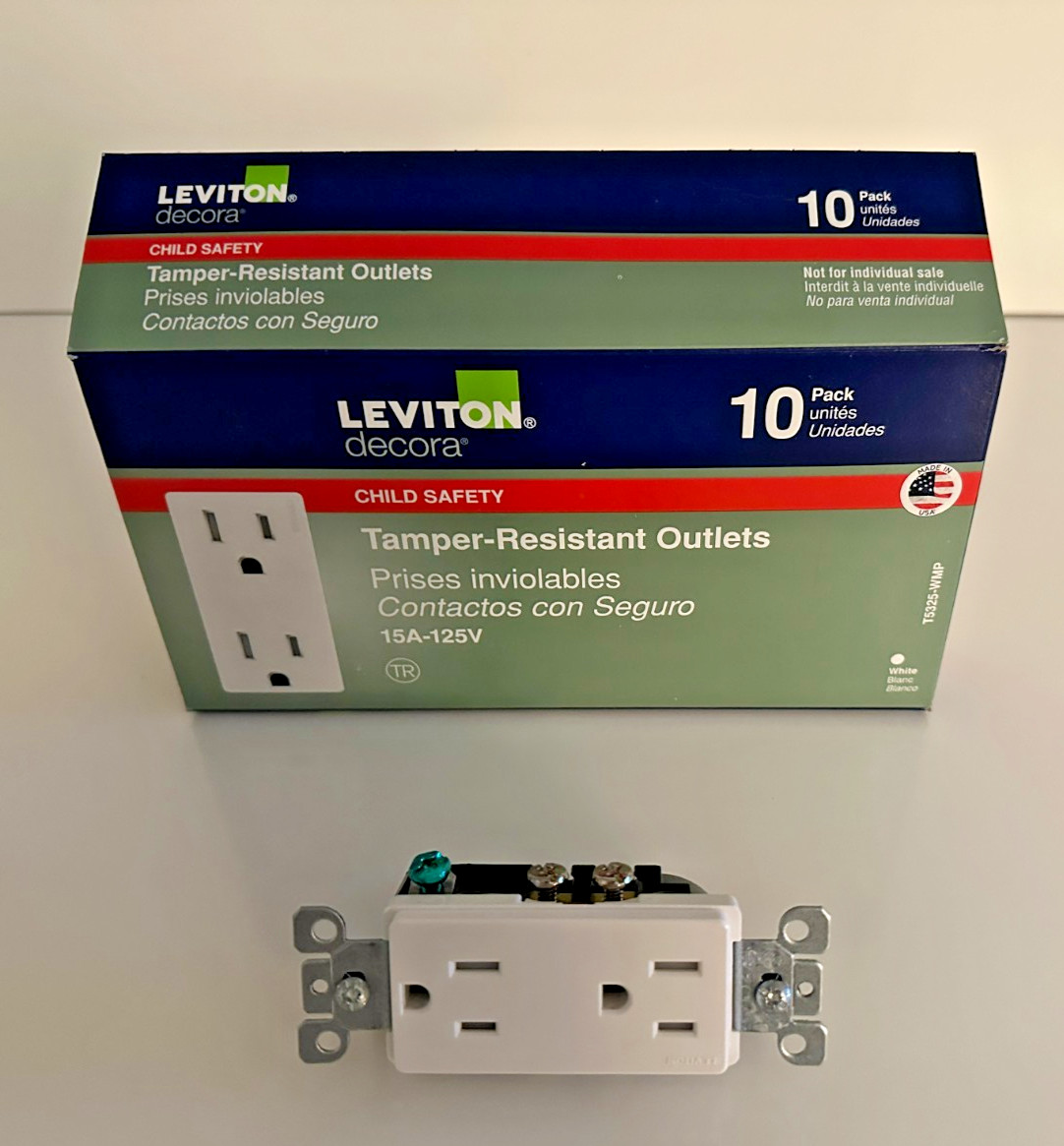 Leviton T5325-WMP Decora 15A Tamper Resistant Duplex Outlets White 10 Pack