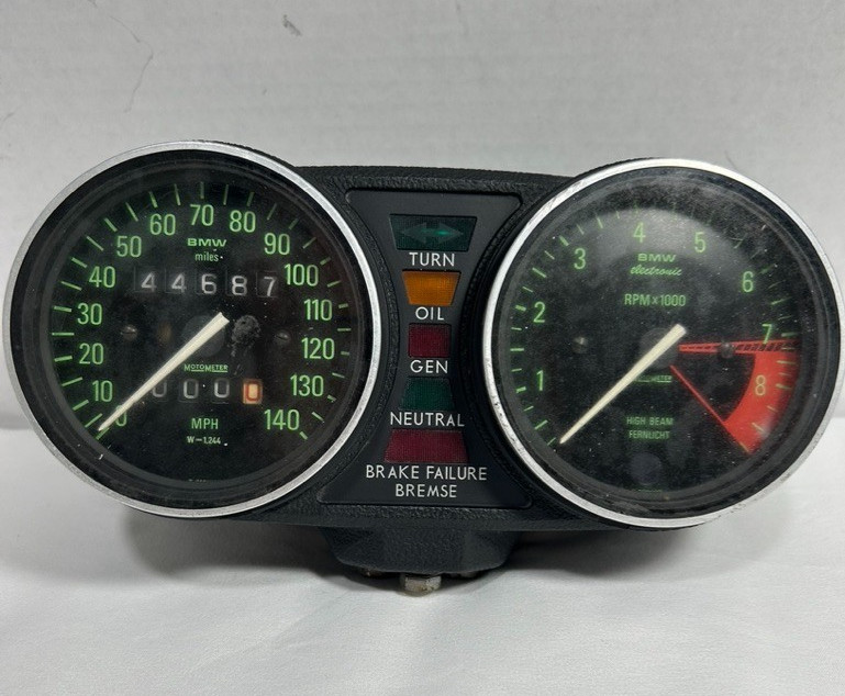 1978 BMW R80/7 Airhead Motometer Instrument Cluster Speedo Tach MPH W=1.244 OEM