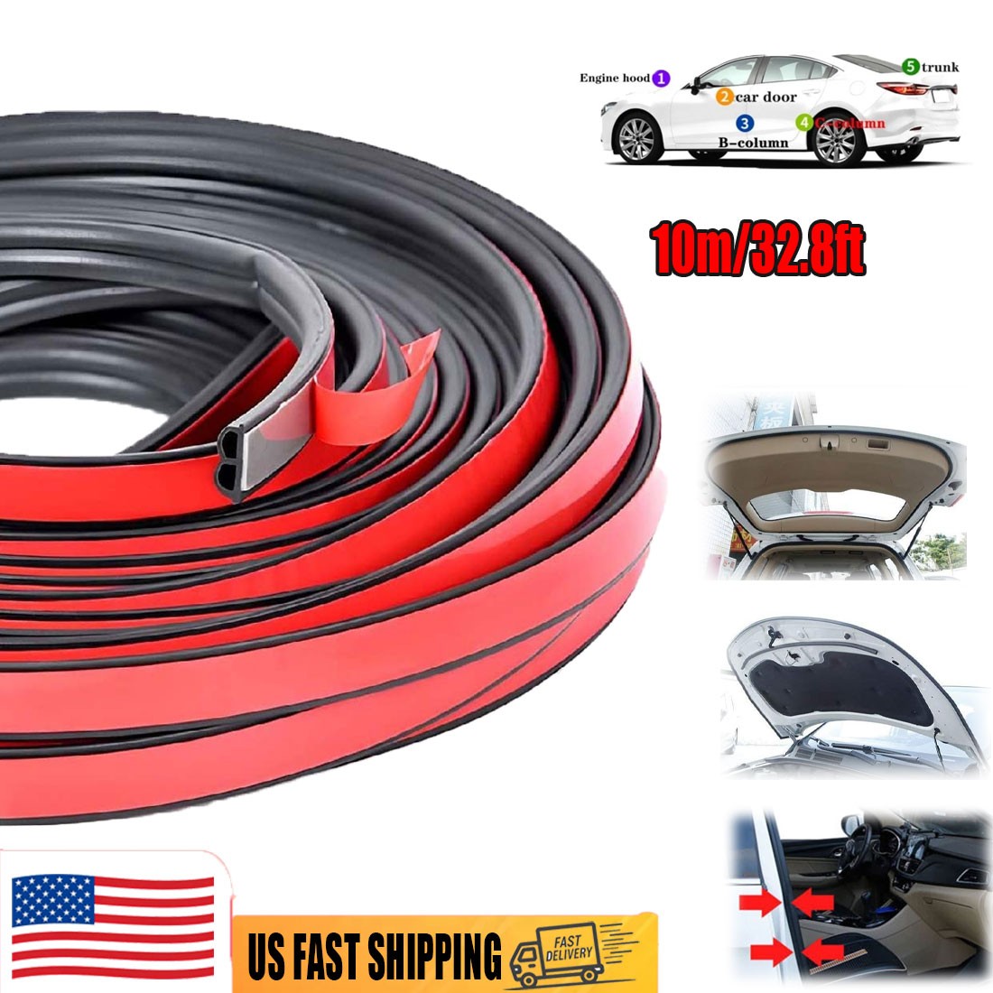 33Ft Universal Self Adhesive Weather Seal Strip for Car Door Window Weatherstrip 33Ft Universal Self Adhesive Weather Seal Strip for Car Door Window Weatherstrip