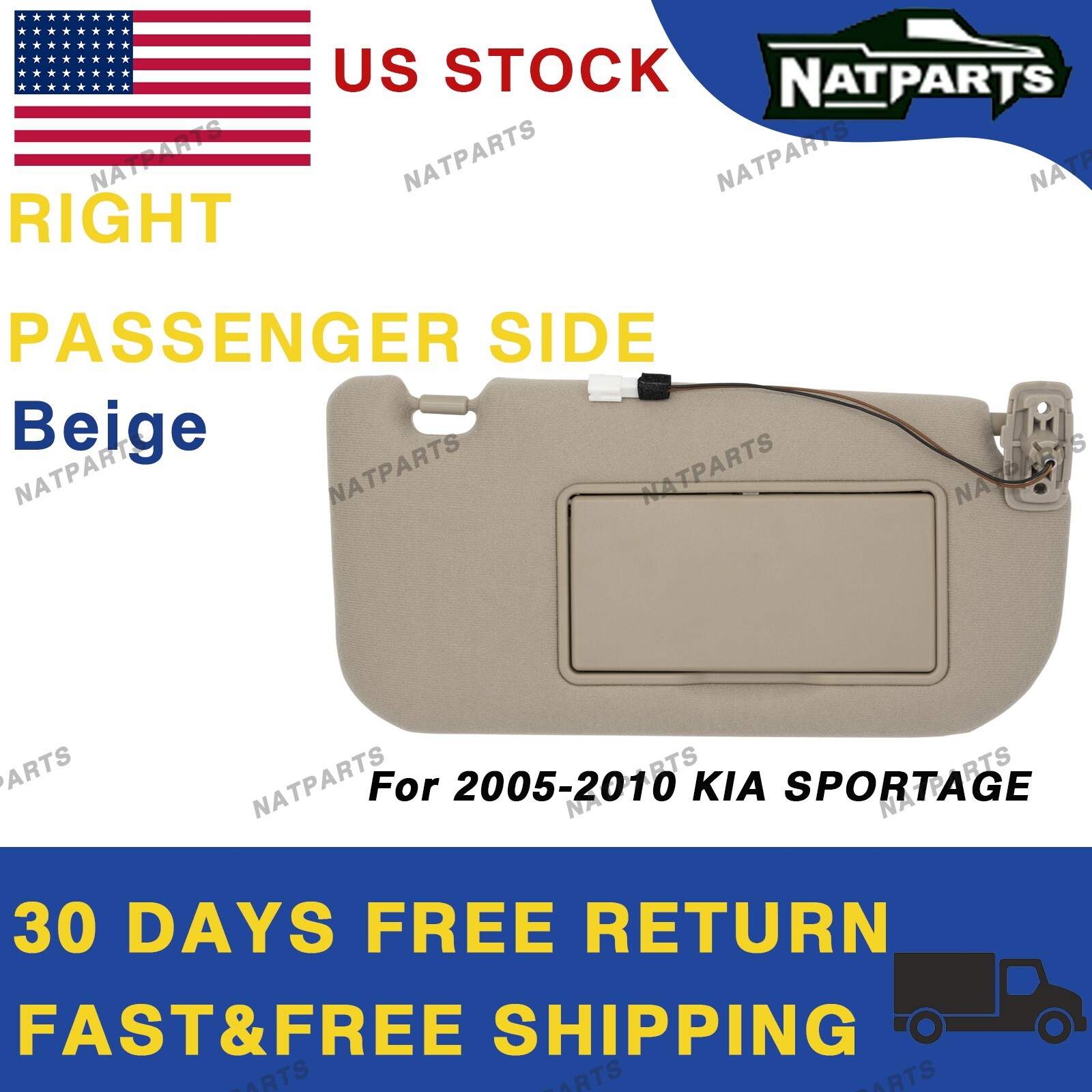 Right Passenger Side Sun Visor W/Light For 2005-2010 KIA Sportage 85201-1F090EZ Right Passenger Side Sun Visor W/Light For 2005-2010 KIA Sportage 85201-1F090EZ