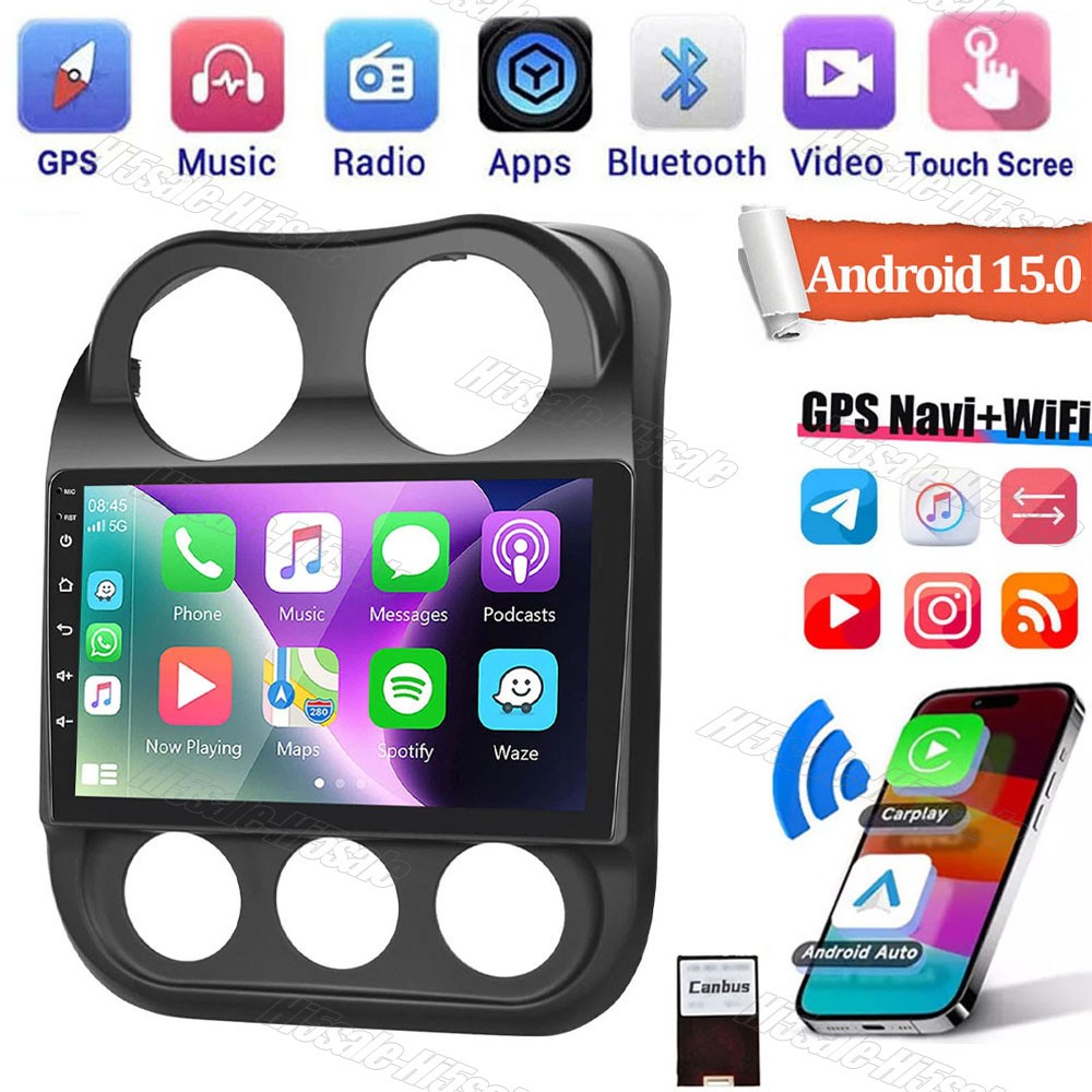 Android 15 For Jeep Patriot Compass 2009-2016 CarPlay Car Radio Stereo GPS Navi