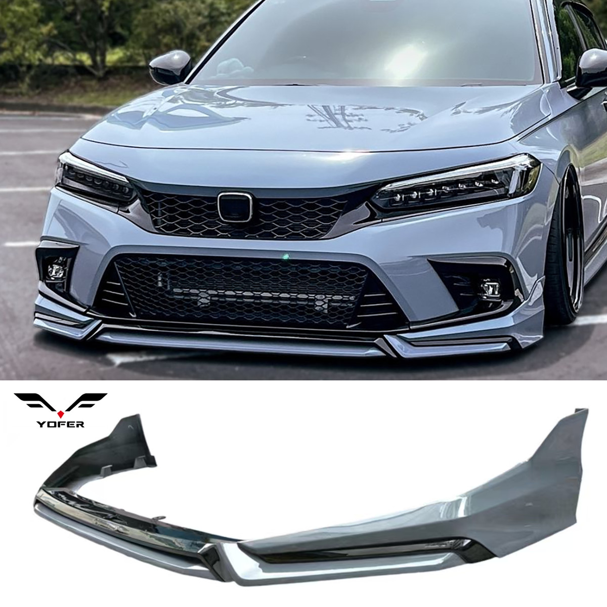 Yofer V3 For 2022-24 Honda Civic Sonic Gray Pearl Front Bumper Lip Splitter Kit