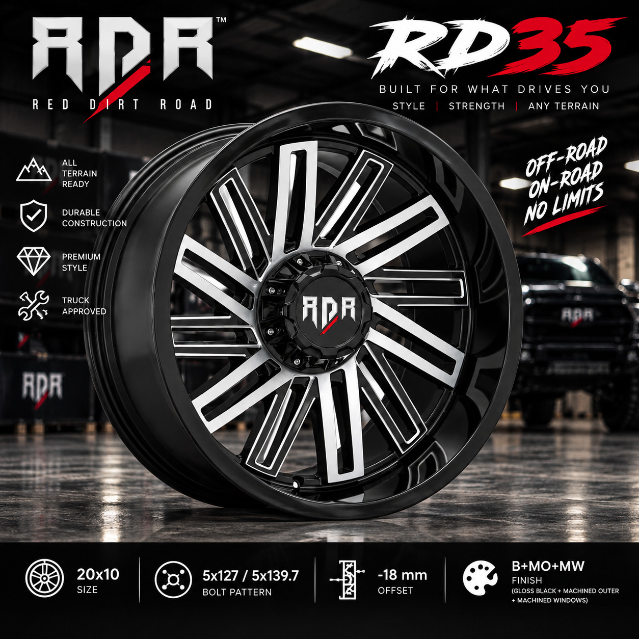 Red Dirt Road RD35 20x10 5x127/5x139.7 -18 mm B+MO+MW Wheel