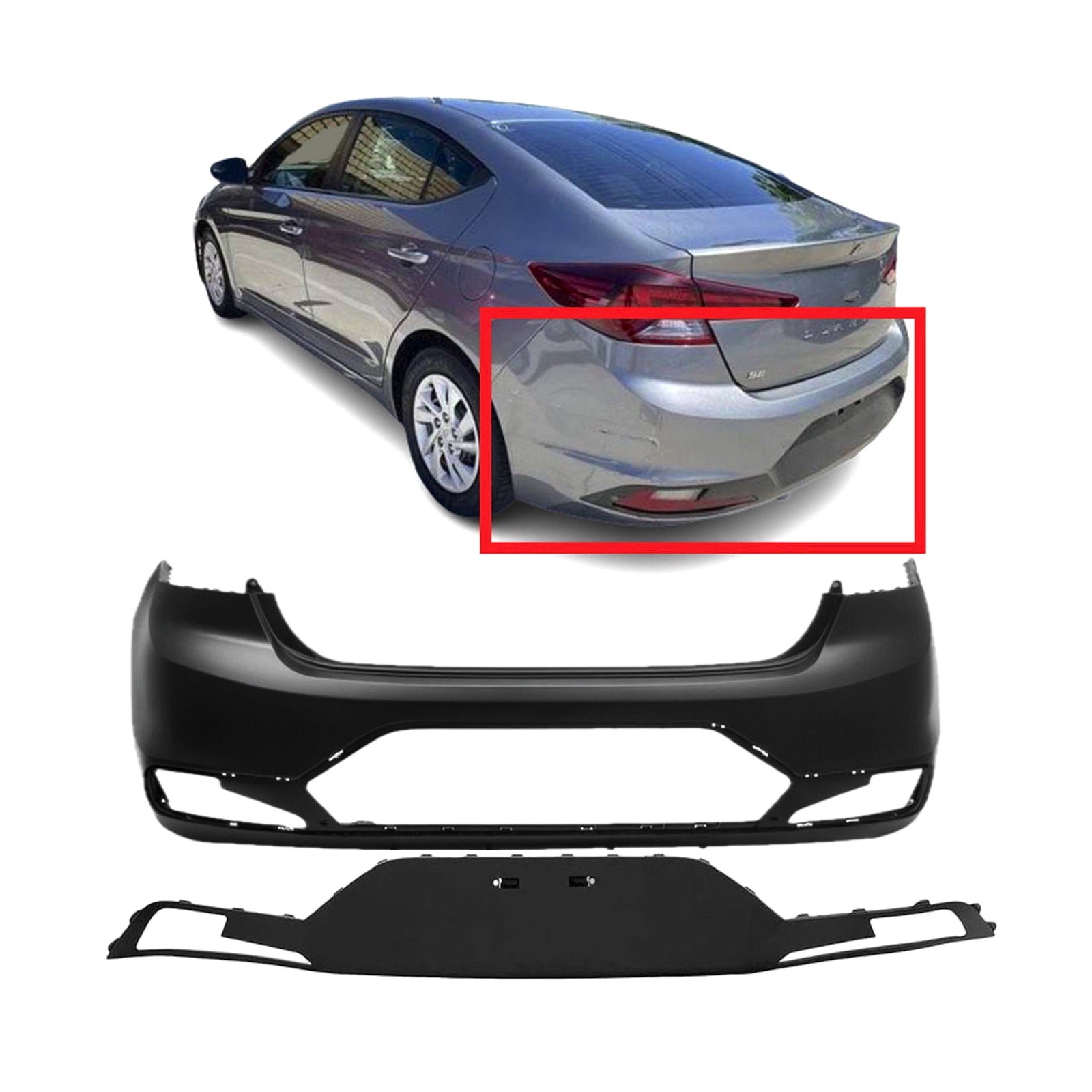 2019-2020 Hyundai Elantra 2-Piece Rear Bumper Cover Kit HY1195126 HY1100235