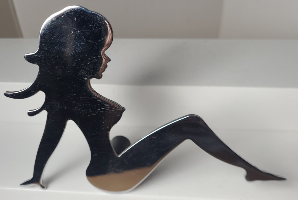Vintage BAR-JAN Girl Woman Chrome Naked MUDFLAP Silhouette Emblem 6\