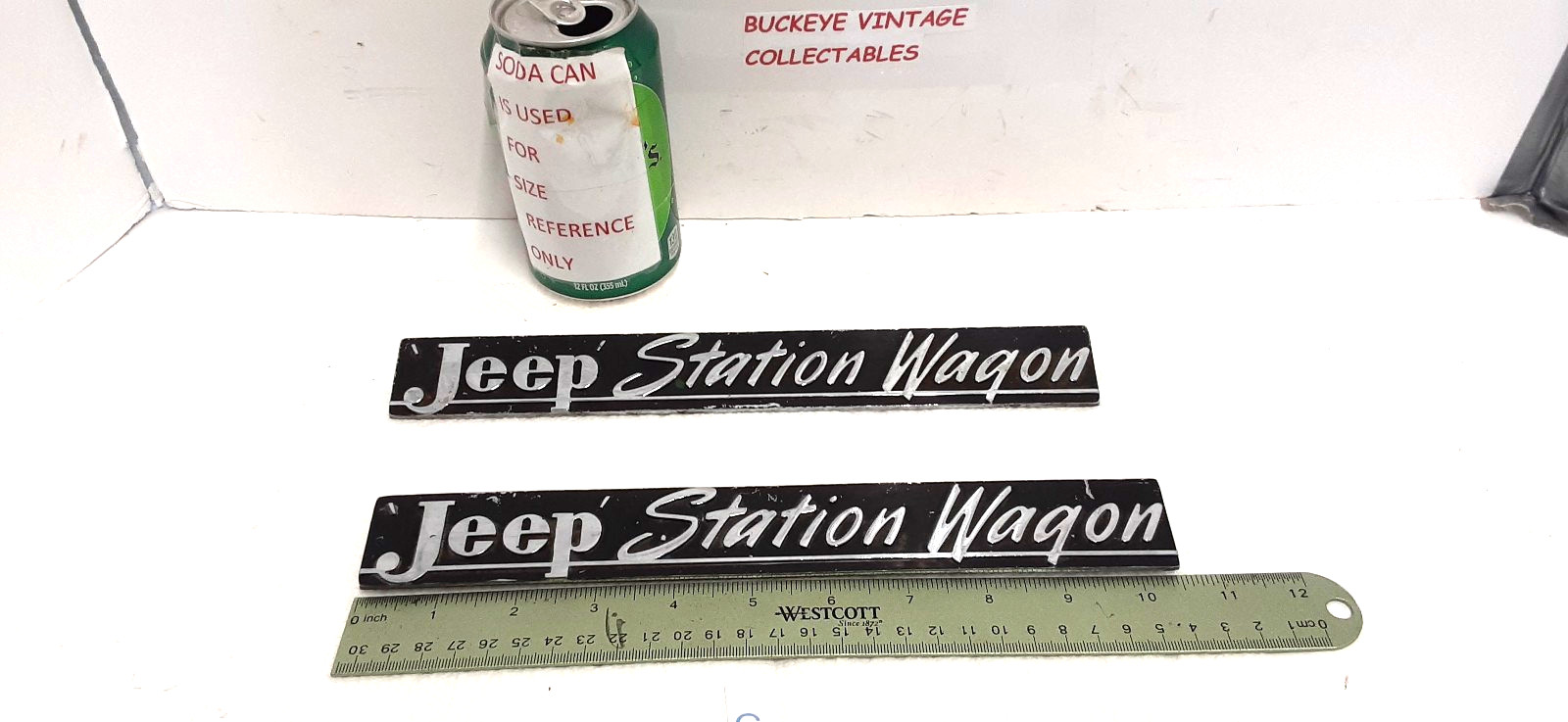 TWO~ Vintage Jeep Wagon Original Emblems Nameplate Badge 11'' long #666789
