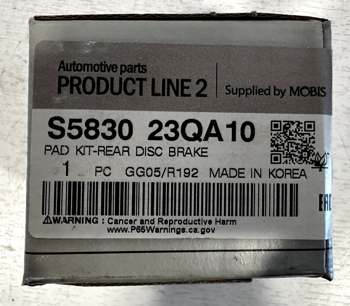 2011-16 HYUNDAI AZERA  REAR BRAKE PADS OEM PART# S5830-23QA10