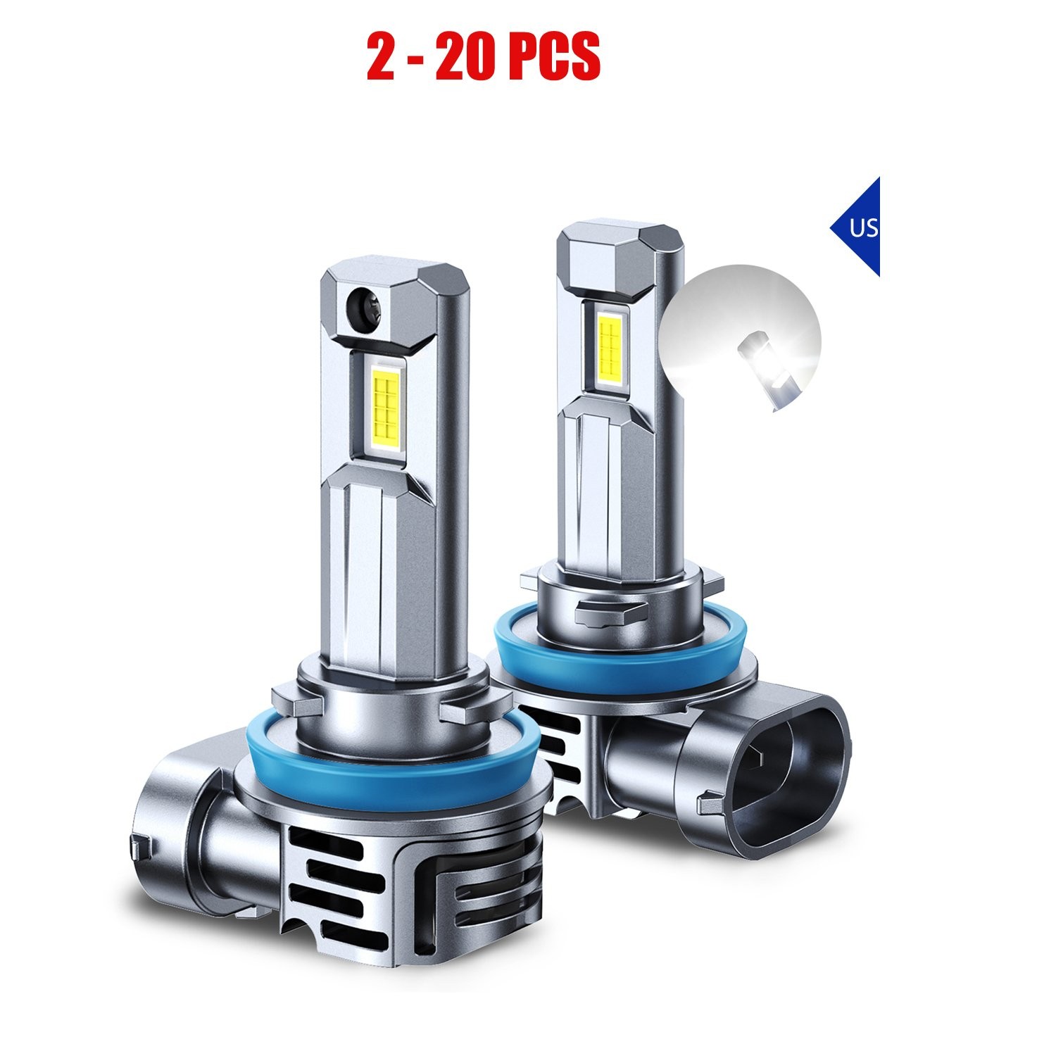 2-20X H11/H8/H9/LED Headlight Bulb Kit High Low Beam 6500K White Lamp Canbus 20S