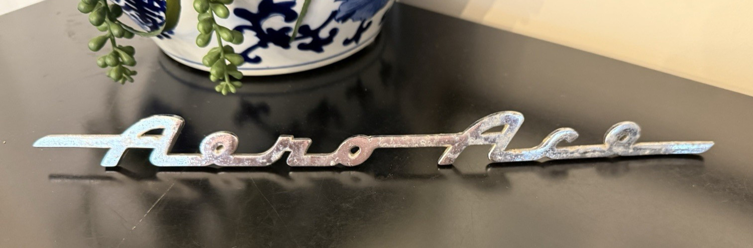 Original Willys Aero Ace Emblem Nameplate Script 1950s Vintage Silver Tone