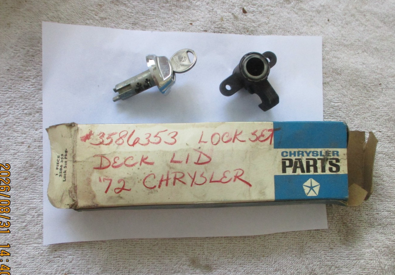NOS 1972 CHRYSLER DECK LID LOCK SET-PART NO. 3586353 NOS 1972 CHRYSLER DECK LID LOCK SET-PART NO. 3586353