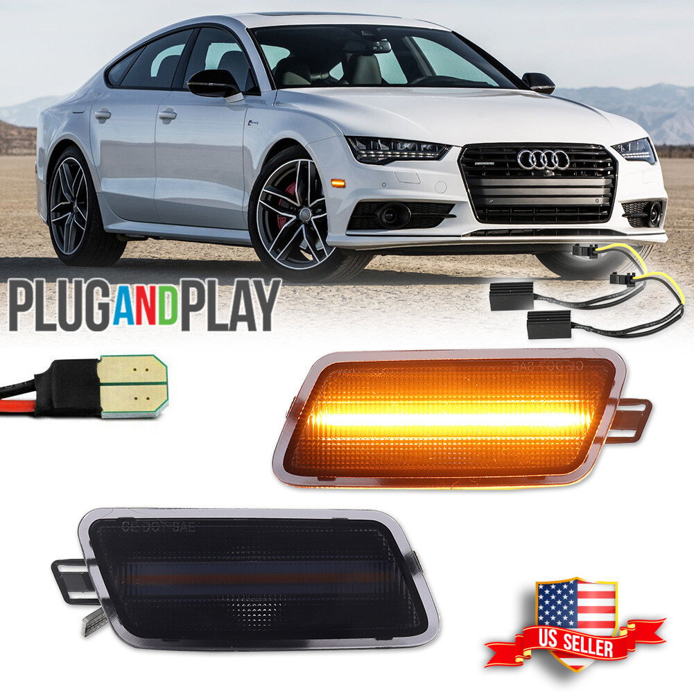 2X Smoke Amber LED Front Side Marker Lights For Audi A7 S7 RS7 Quattro 2012-2018