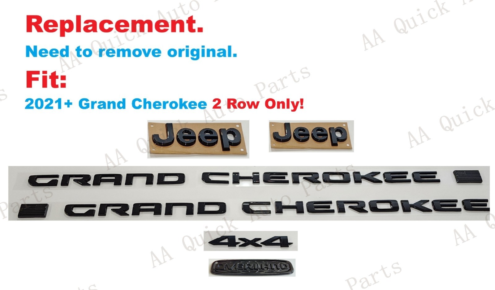 Gloss Black Front Rear Jeep 4x4 Overland Door Grand Cherokee Emblem 2021+ 2 ROW