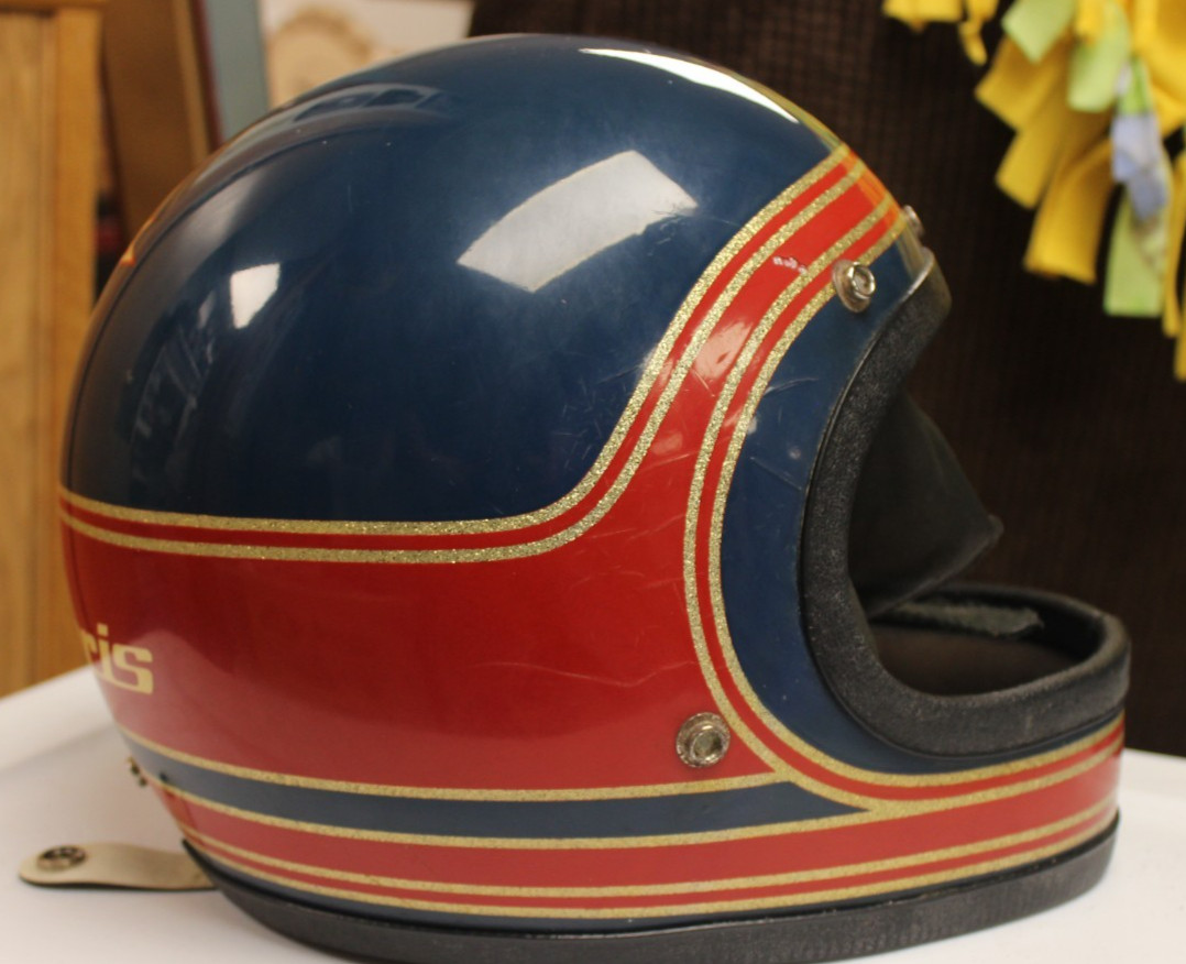 Vintage Polaris Snowmobile Helmet Red Blue Gold Retro Collectible Racing Offroad