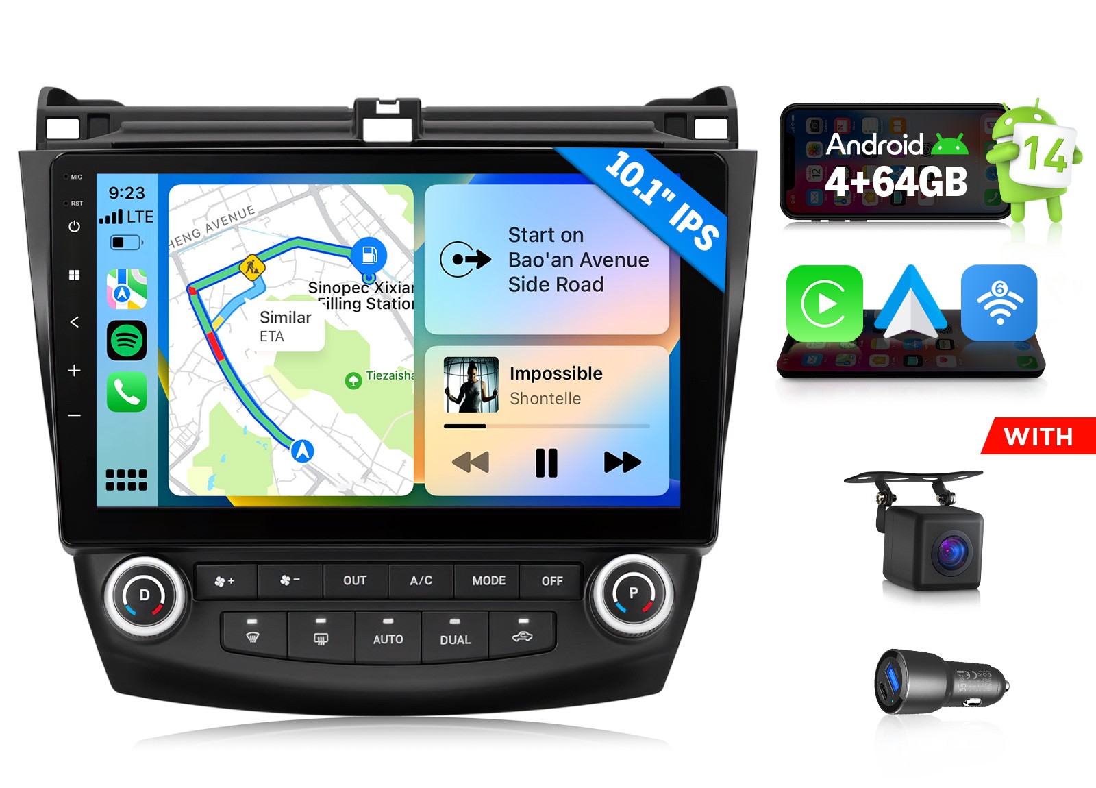 HAC1X7A 10.1 inch Android 14 4+64 Radio CarPlay Head Unit for 03-07 Honda Accord