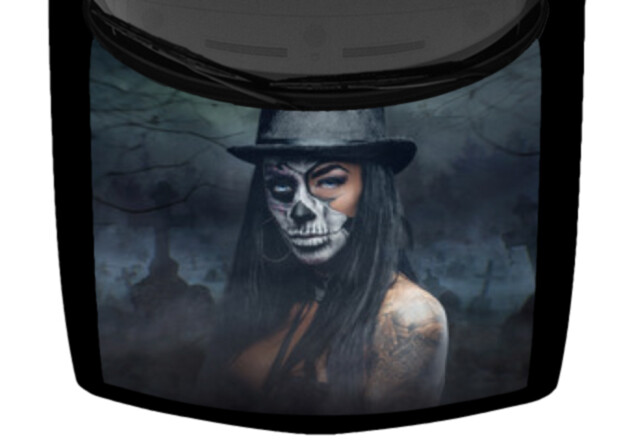 Graveyard Sugar Skull Women Truck Hood Wrap Vinyl Car Graphic Decal Horror