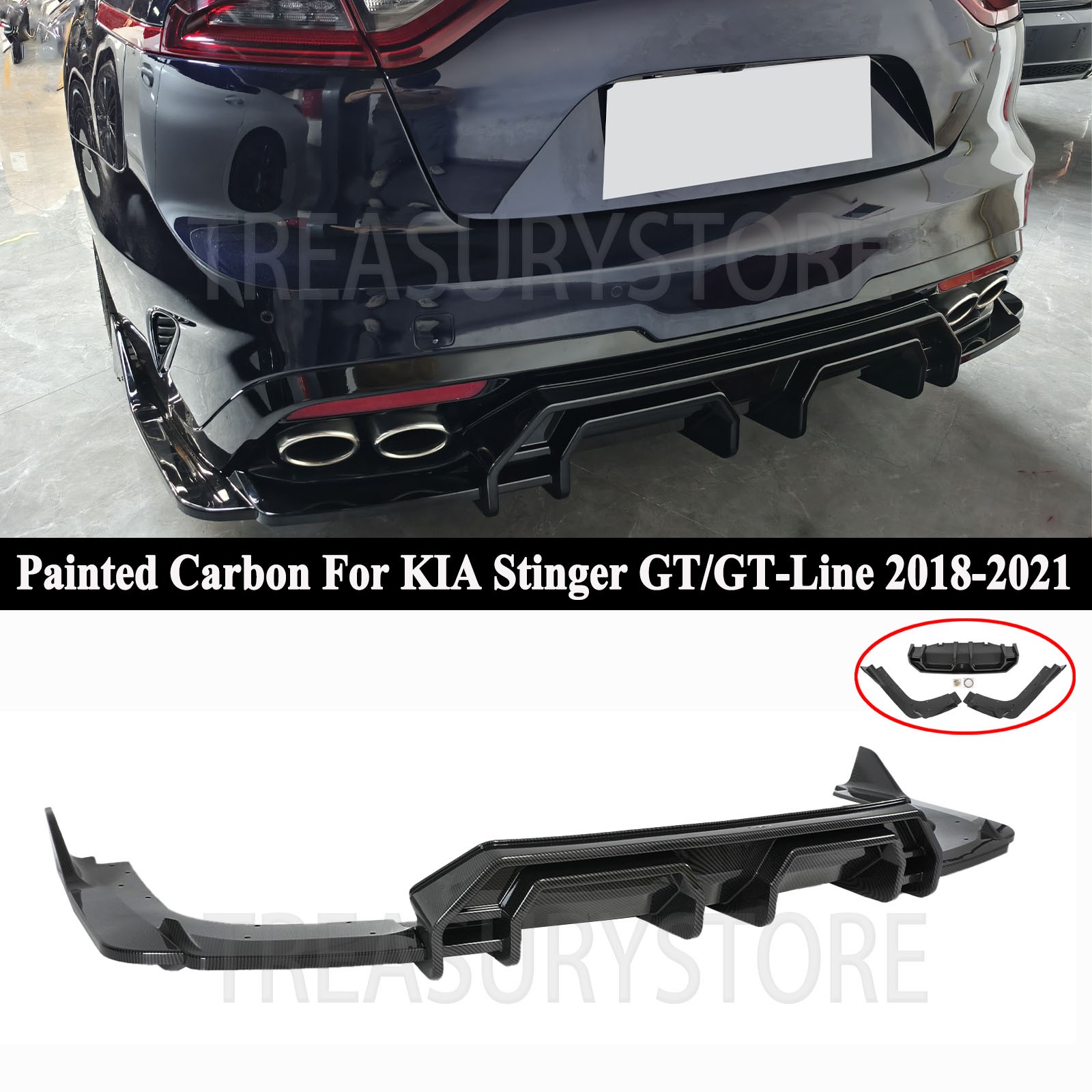 For KIA Stinger GT 18-21 AD Style Painted Carbon Rear Bumper Diffuser Side Spats For KIA Stinger GT 18-21 AD Style Painted Carbon Rear Bumper Diffuser Side Spats