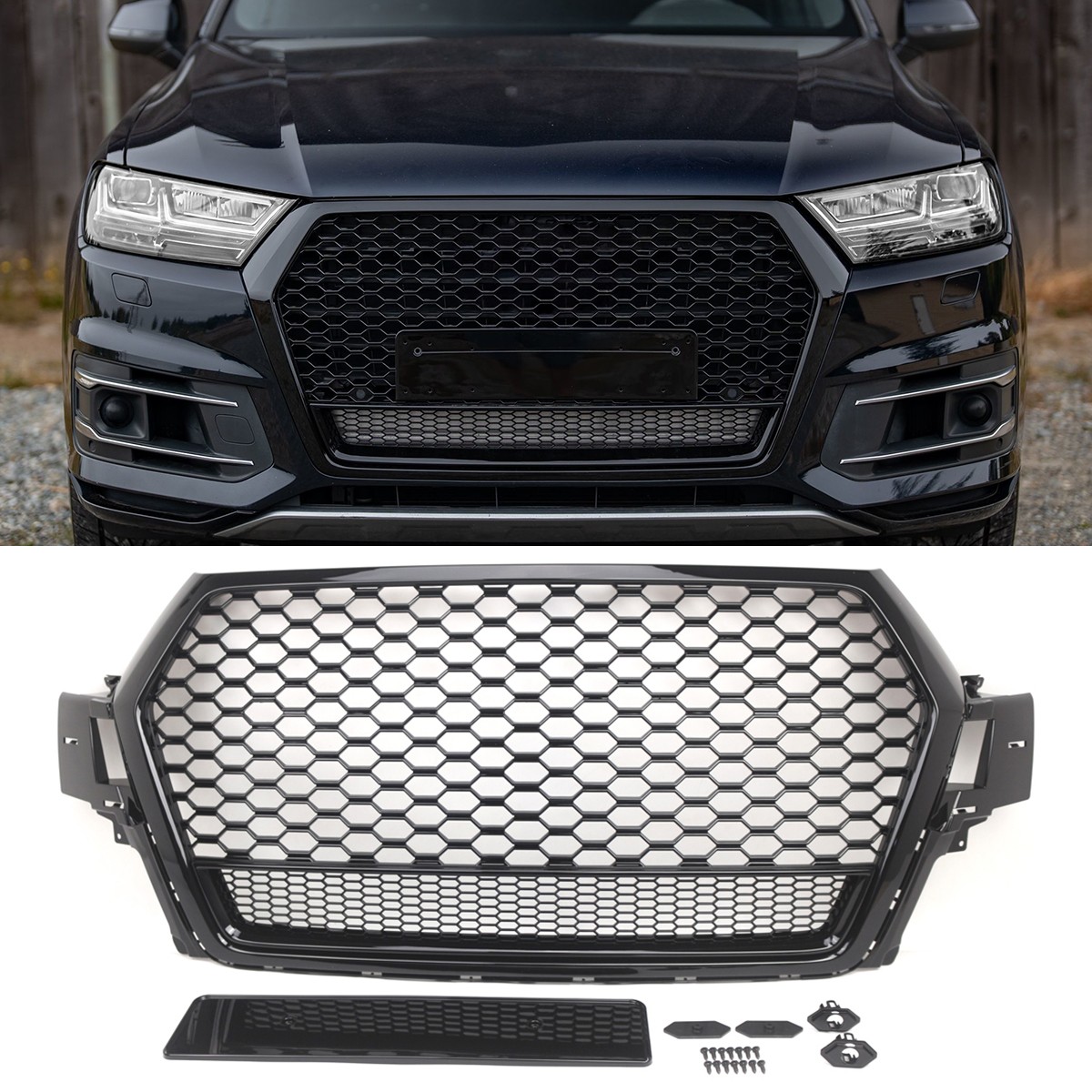 For 16-19 Audi Q7 SQ7 RSQ7 Style Black Honeycomb Front bumper Grille Mesh Grill