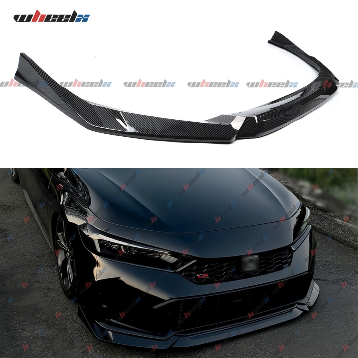 For 25-26 Honda Civic 11th Gen Yofer Style Carbon Front Bumper Lip Splitter Kit