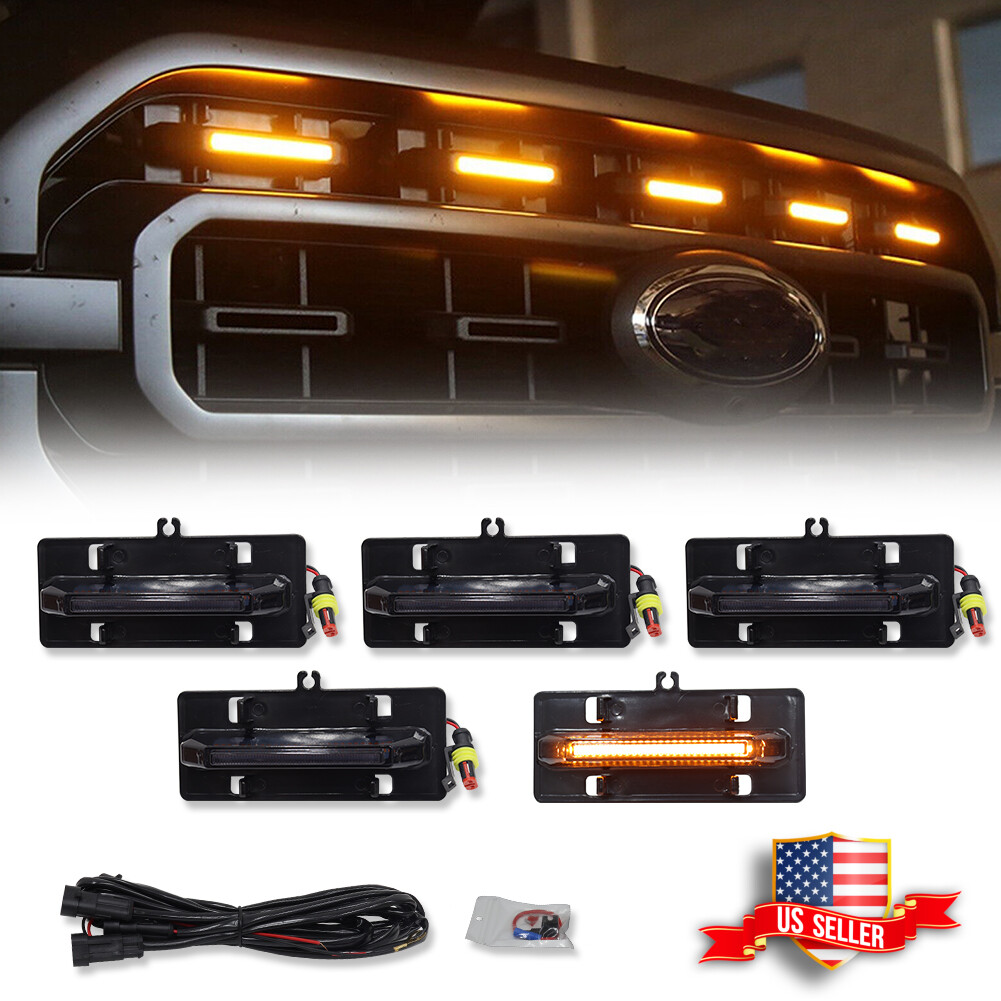5PCS Front Grille Lights LED Amber For 2021-2023 Ford F150 XL/XLT/XLT Sporting