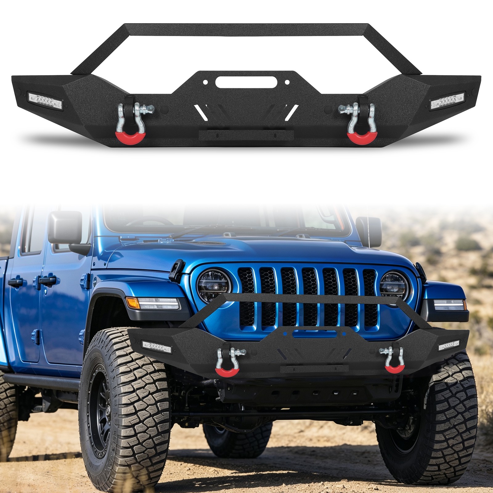 Front Bumper For 2007-2026 Jeep Wrangler JK JL JT W/LED Light D-ring Winch Plate