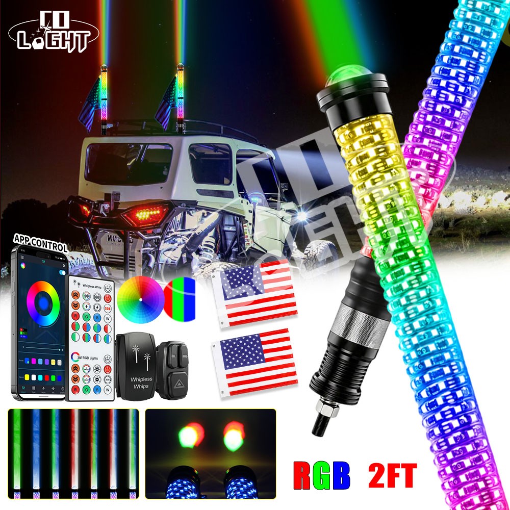 Pair Upgraded Laser 2FT Fat Whip Lights LED Spiral Chasing Lighted For Can-Am X3
