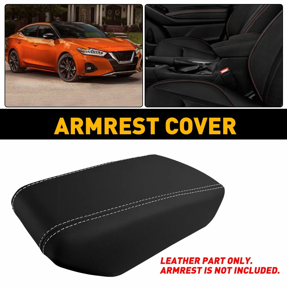 Fit 2016-2023 Nissan Maxima Center Console Lid Armrest Leather Cover Gray Stitch
