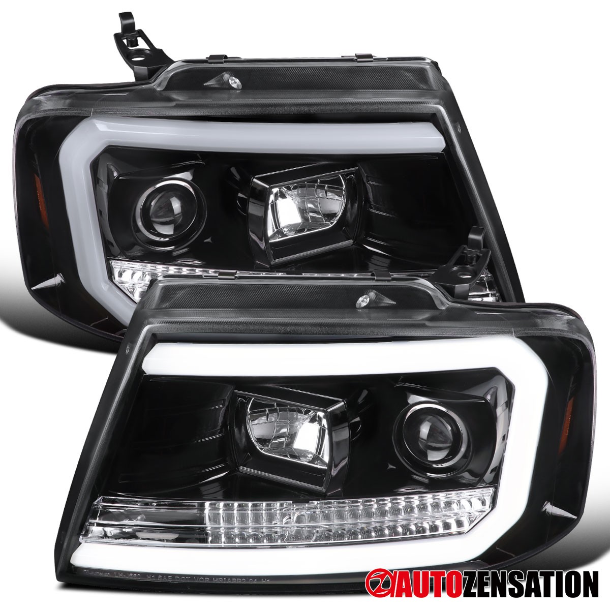 Fit 2004-2008 Ford F150 Slick Black LED Bar Projector Headlights Headlamps 04-08