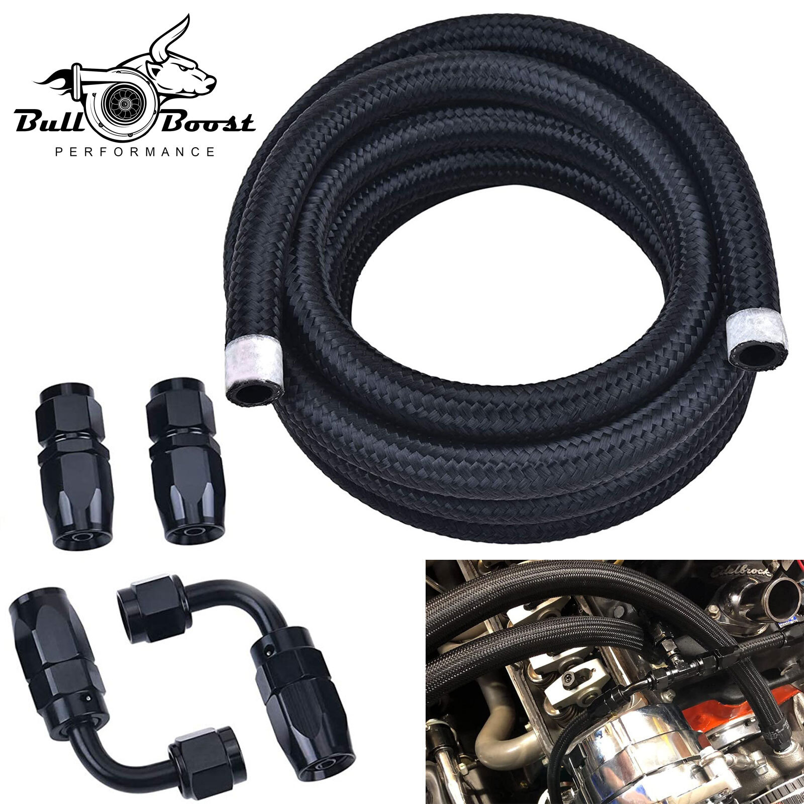 10AN/8AN/6AN Fitting Stainless Steel Braided Oil Fuel Hose Line Kit 5Feet Black 10AN/8AN/6AN Fitting Stainless Steel Braided Oil Fuel Hose Line Kit 5Feet Black