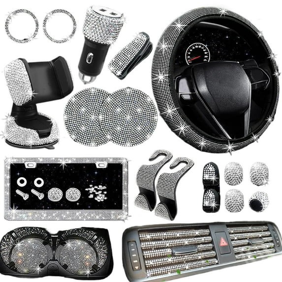 27-Piece Bling Car Accessories Set - Universal Fit, Premium Rhinestones
