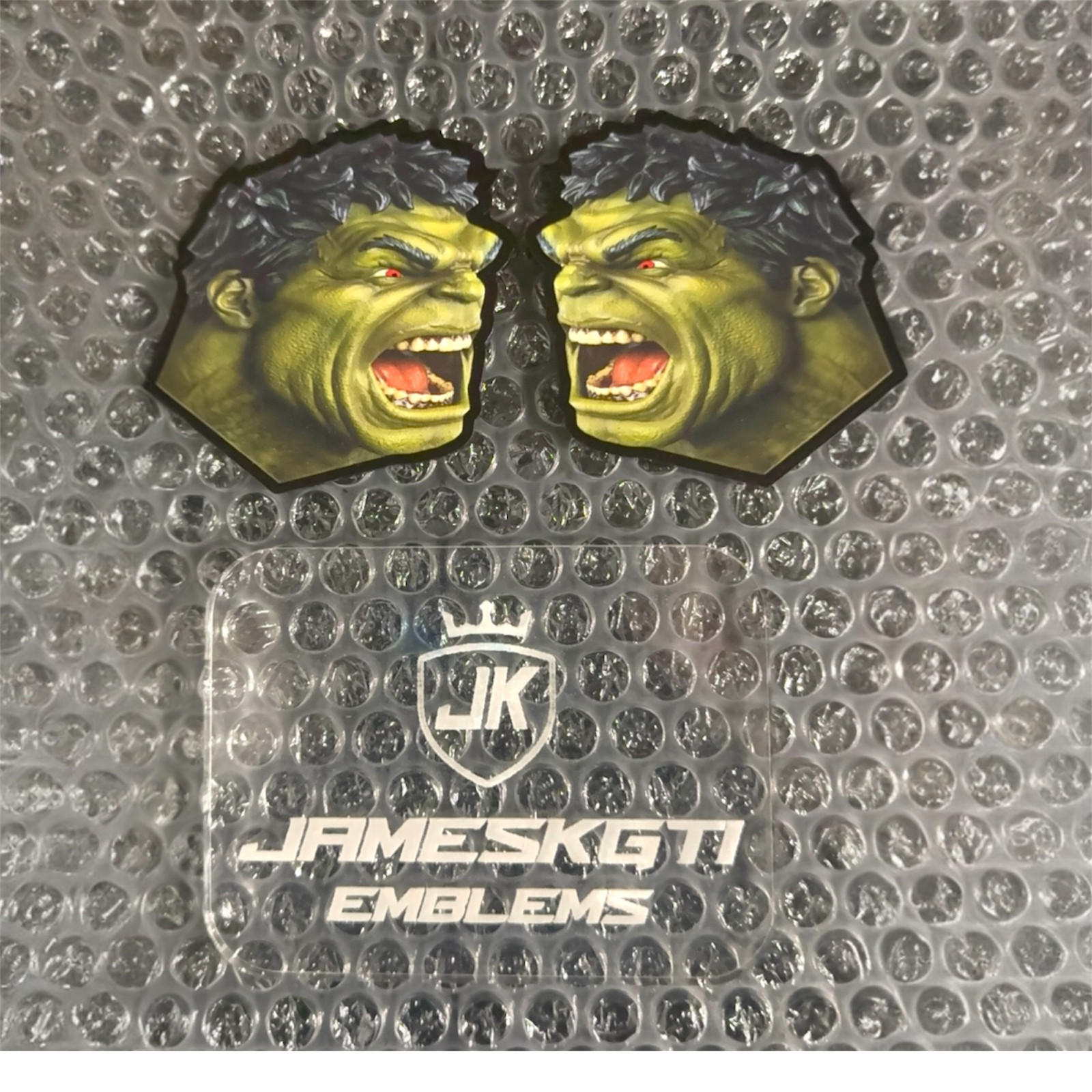 Hulk Head Badges Red Eye 3M Adhesive Pair