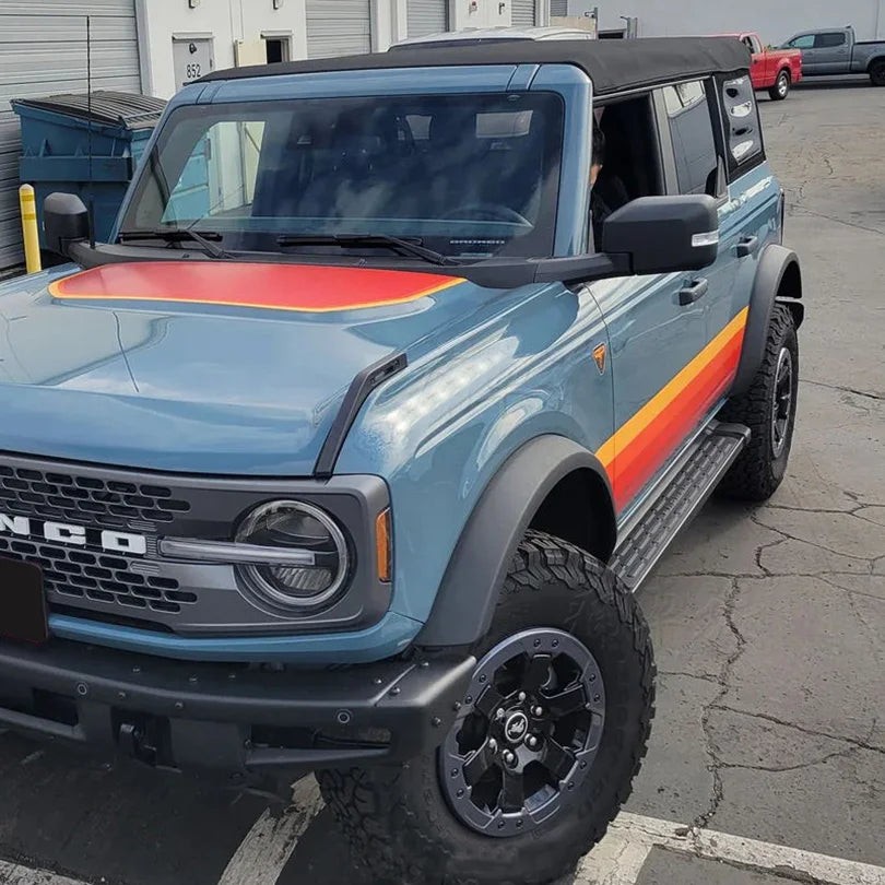 Aftermarket Retro Sunset Hood & Waistline Stripe Decal for Ford Bronco (2021–202 Aftermarket Retro Sunset Hood & Waistline Stripe Decal for Ford Bronco (2021–202