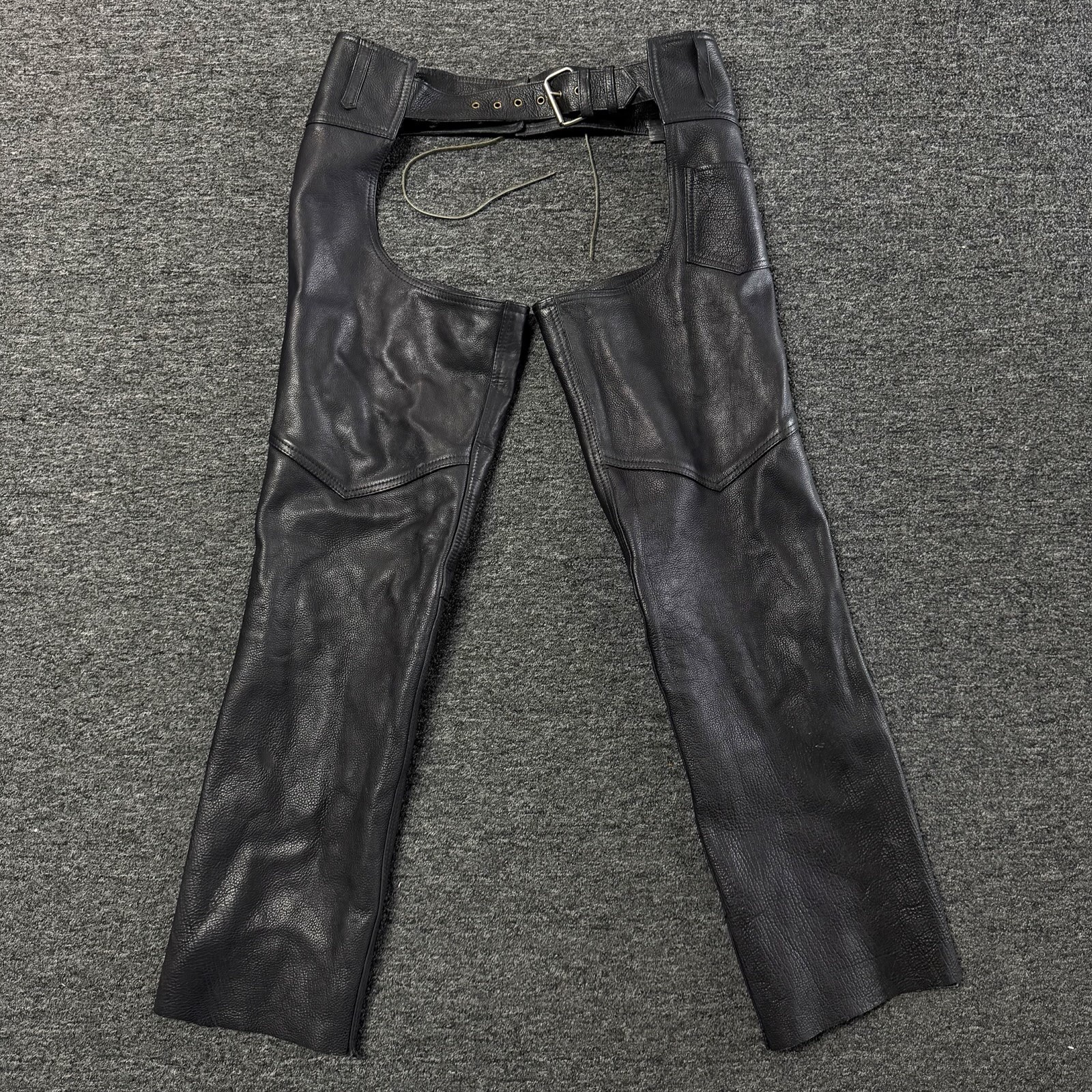 Vintage Hudson Leather Black Heavy Motorcycle Riding Chaps Mens Pants Sz M