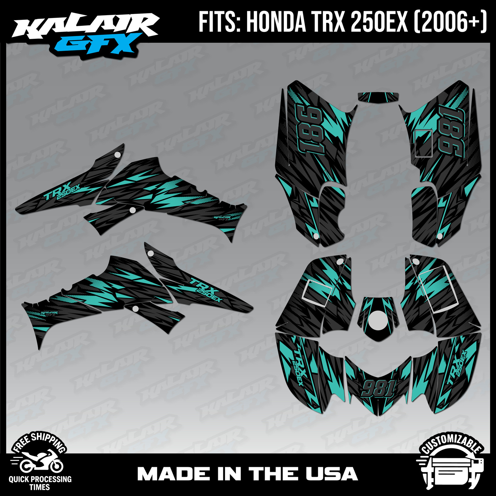 Graphics Kit for ATV Honda TRX250EX (2006-2026) Twitch Series-TEAL