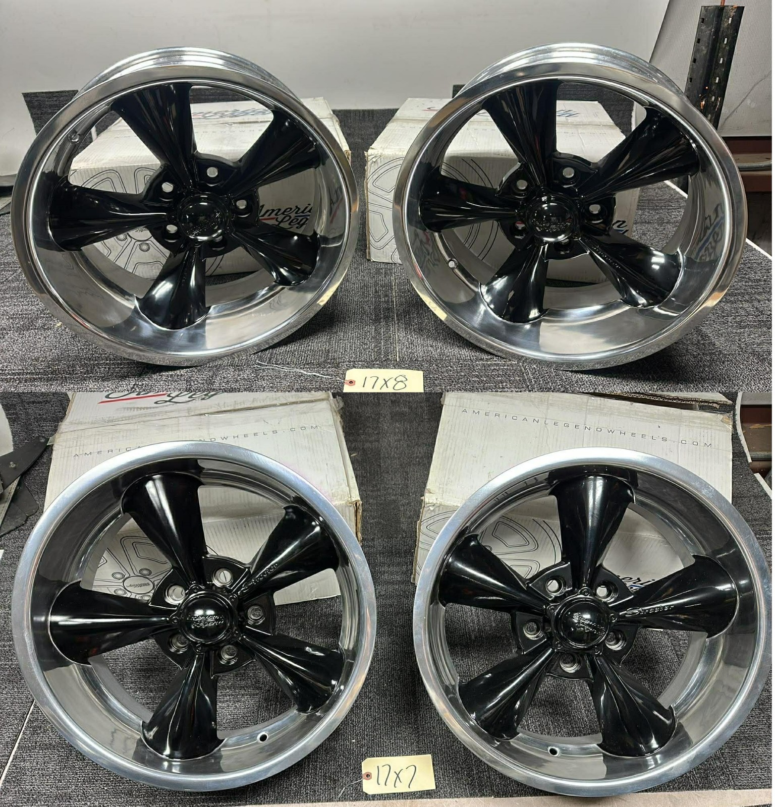 17x7 17x8 Staggered American Racing Streeter Wheels (4) open box never mounted