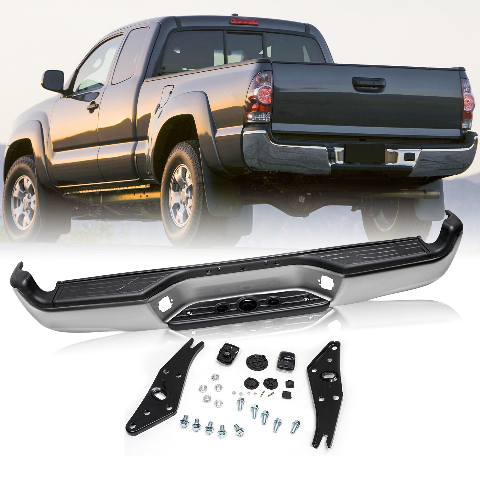 NEW Steel Complete Chrome Rear Step Bumper Assembly For 2005-2015 Toyota Tacoma 