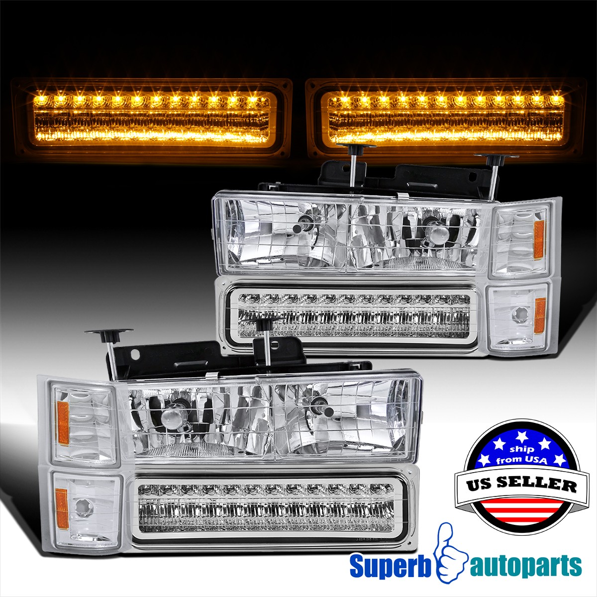 Fits 94-98 C10 C/K Tahoe/ Suburban/Silverado Headlights Corner LED Bumper Lamps