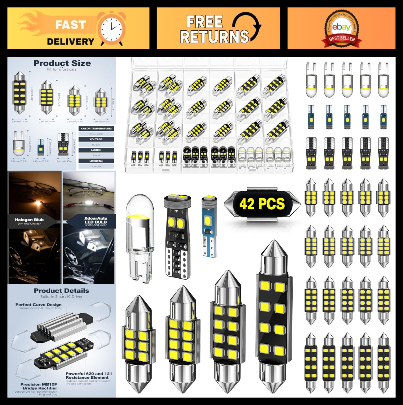 42 PCS LED Interior Car Lights Kit - Super Bright Dome, Map & Door Bulbs, Fits 1 42 PCS LED Interior Car Lights Kit - Super Bright Dome, Map & Door Bulbs, Fits 1
