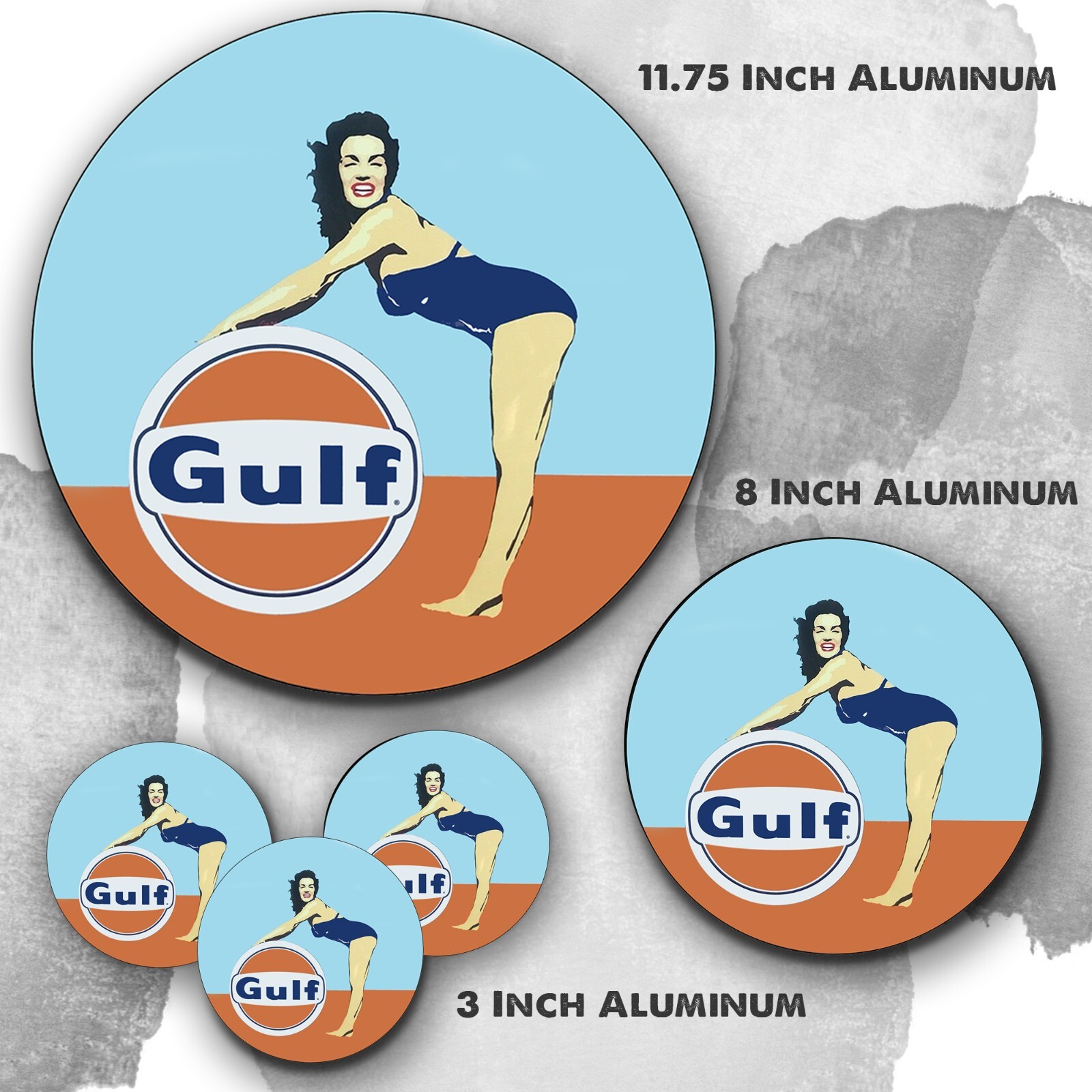 Gulf Gasoline Girl In A Bathing Suit Reproduction Aluminum Circle Sign