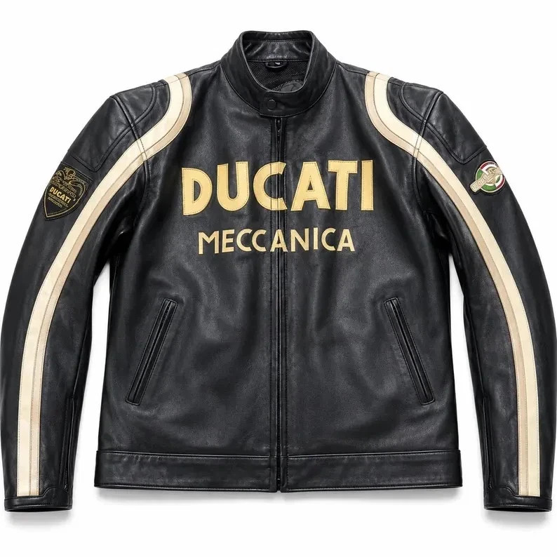 Ducati Meccanica Leather Jacket Mens Motorcycle Biker Racing Retro Jacket