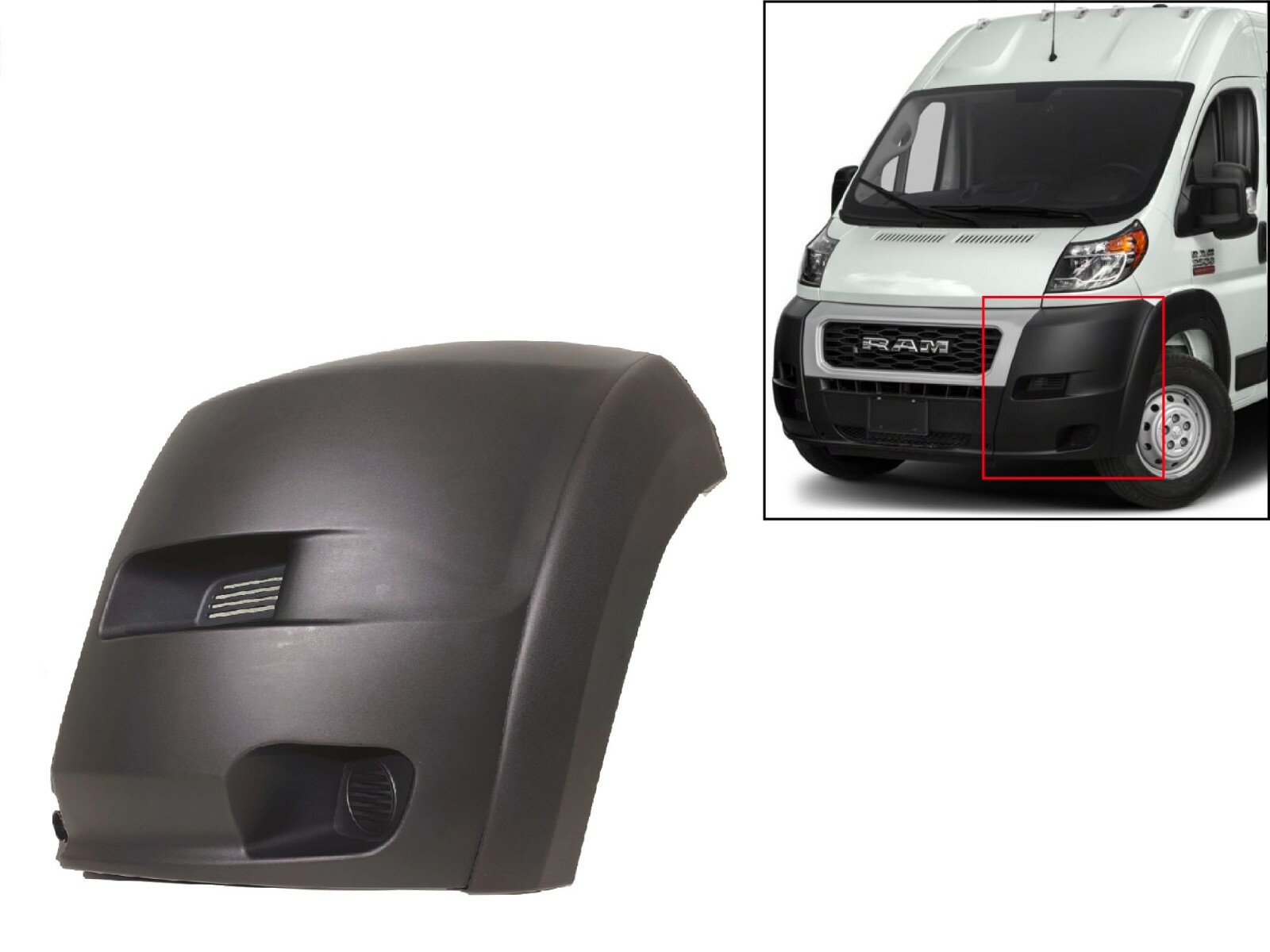 Fits 2019-2022 Ram Promaster Front Bumper Cover With Flare Left Driver Side LH Fits 2019-2022 Ram Promaster Front Bumper Cover With Flare Left Driver Side LH