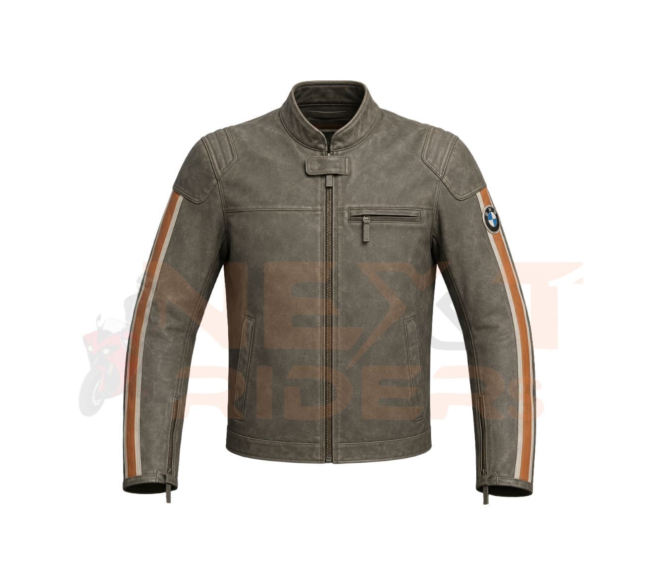 Men's BMW Style Sachwabing Genuine Cowhide Leather Motorcycle Jacket, Cafe Racer