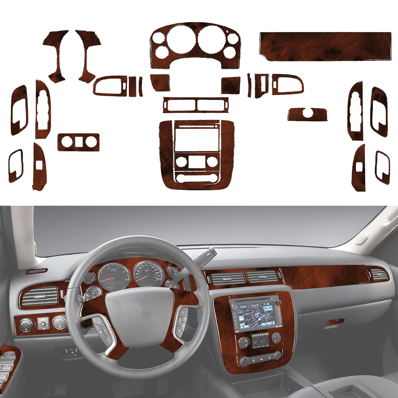Birds Eye Brown Wood Grain Interior Dash Kit Sticker for Silverado/Tahoe/Sierra