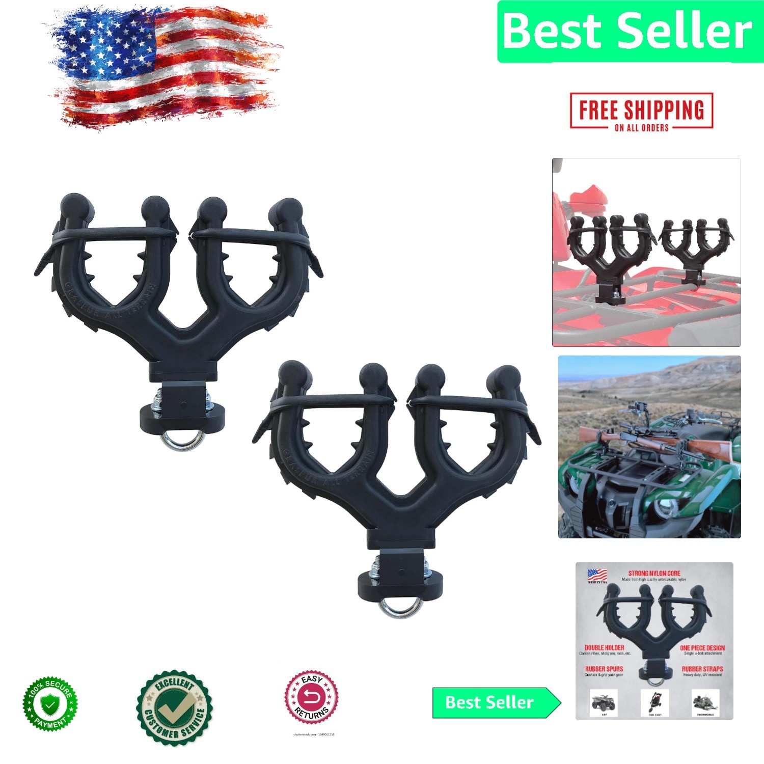 Lightweight Graspur Double ATV Rack - 150lb Capacity for Safe Gear Transport