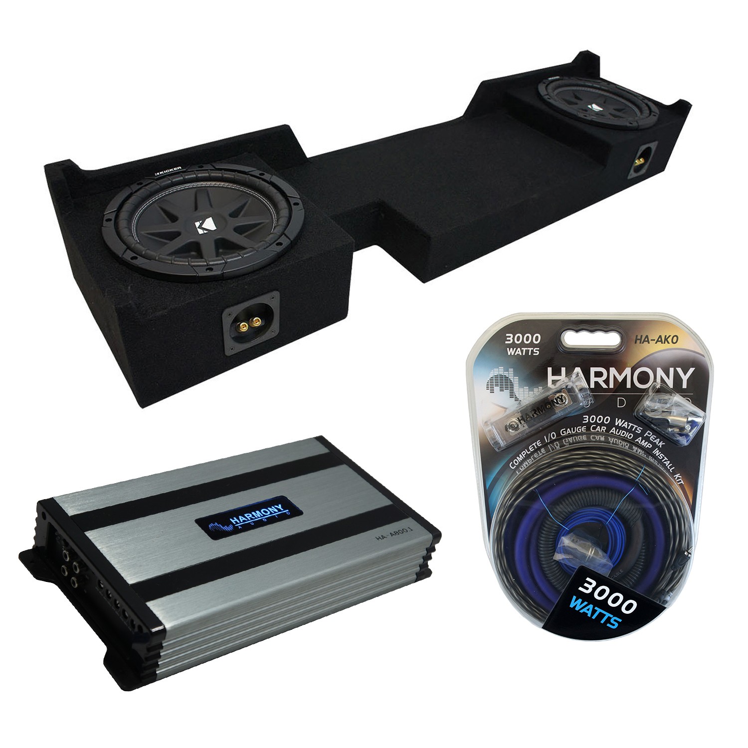 04-08 Ford F-150 Ext Super Cab Kicker Comp C10 Dual 10 Sub Box HA-A800.1 Amp