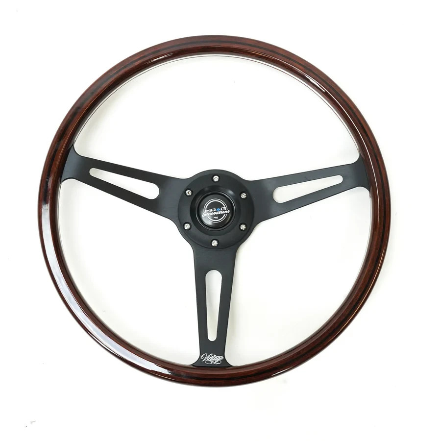 VINTAGE 380MM STEERING WHEEL Black Spoke with Slits Riveted Center Design NRG