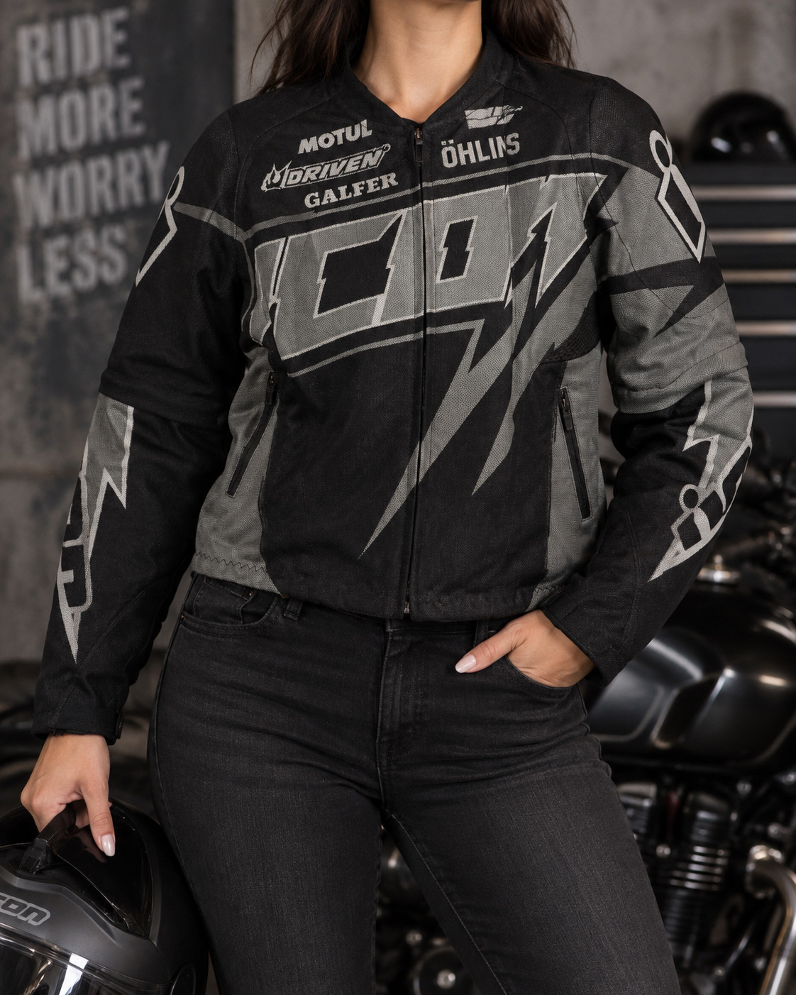 ICON Women\'s XS Black Gray Mesh Motorcycle Jacket D3O Armor Racing ICON Women\'s XS Black Gray Mesh Motorcycle Jacket D3O Armor Racing